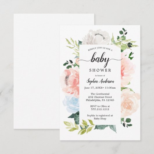 Fleur Jolie  Floral Baby shower nodigt uit Kaart (Voorkant / Achterkant)