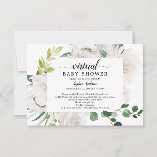 Fleur Jolie Floral Virtual Baby shower Invitation Kaart (Voorkant)