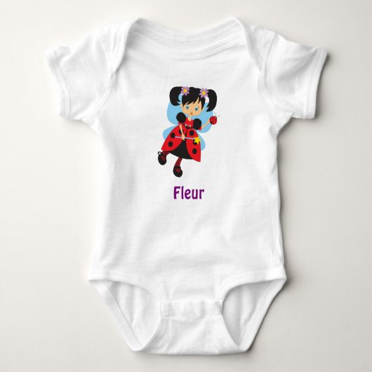 FLEUR naam meisje kledingladybug fairy Romper (Voorkant)