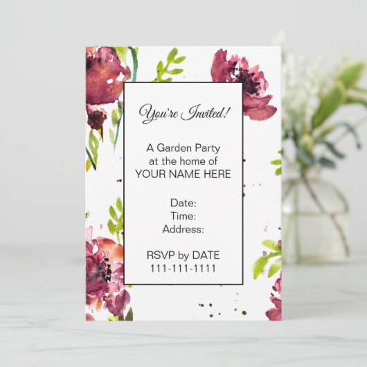 Fleur Watercolor Klaproos Uitnodigingen (Staand voorkant)