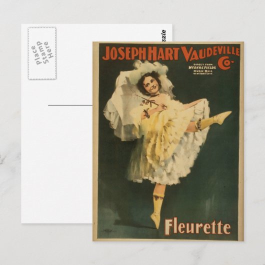 Fleurette, Joseph Hart Vaudeville Co. Retro Thea Briefkaart (Voorkant / Achterkant)