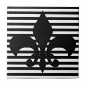 Fleurs-de-lis Black en White Striped Background Tegeltje (Voorkant)