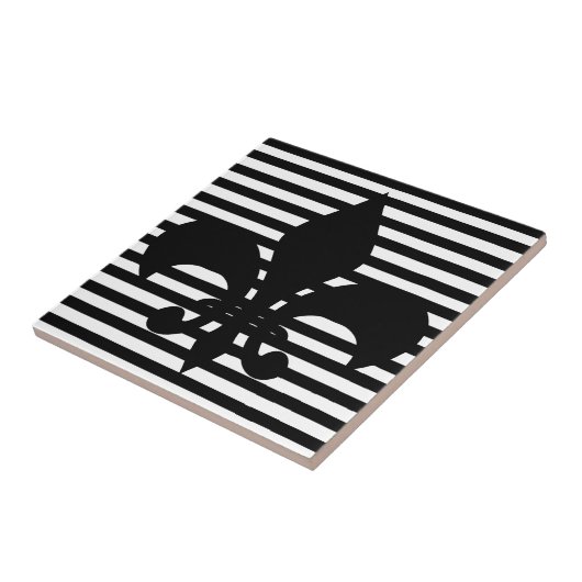 Fleurs-de-lis Black en White Striped Background Tegeltje (Zijkant)