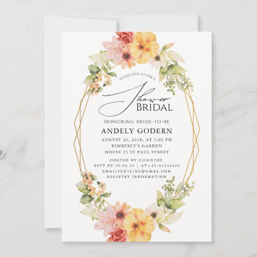 Fleurs Pastel Modern Bridal Shower Invitation Kaart (Voorkant)