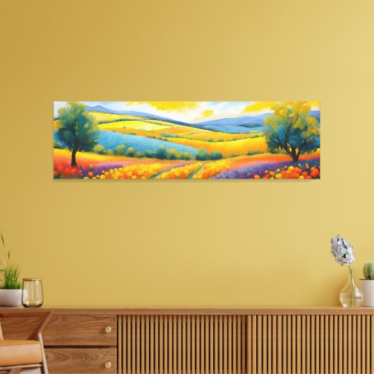 "Fleurs Tranquilles" Breed landschap Provence Canvas Afdruk (Insitu (Woonkamer))