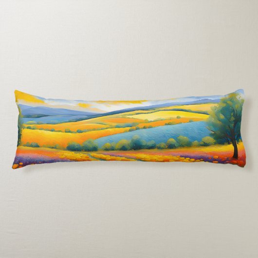 "Fleurs Tranquilles" Breed landschap Provence Lichaamskussen (Voorkant)