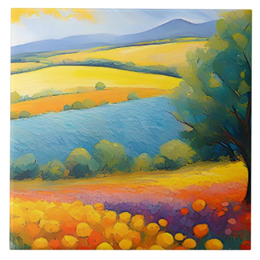 "Fleurs Tranquilles" Breed landschap Provence Tegeltje (Voorkant)