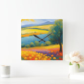 "Fleurs Tranquilles" Breed landschap Provence Vierkante Klok (Huis)