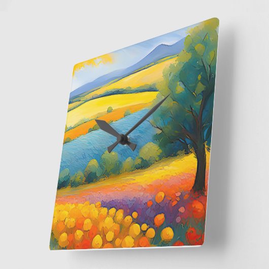 "Fleurs Tranquilles" Breed landschap Provence Vierkante Klok (Hoek)