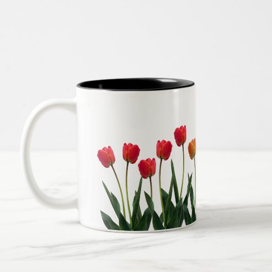 Fleurs tulipes rouges tweekleurige koffiemok (Links)