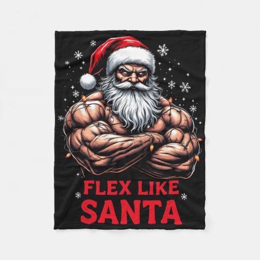 Flex Like Santa Claus Bodybuilder Kerstmisgym Wo Fleece Deken (Voorkant)