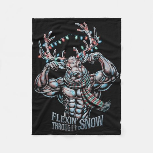 Flexen door de sneeuw grappige kerst gym workout fleece deken (Voorkant)