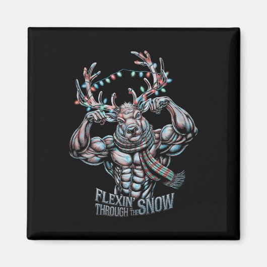 Flexen door de sneeuw grappige kerst gym workout magneet (Voorkant)