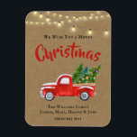 Flexibel fotomagneet magneet<br><div class="desc">Wens je vrienden, familie of klanten een Vrolijk Kerstfeest met deze Rode Vrachtwagen - Boerderij Stijl Kerstkaart. Kaart: "Wij wensen u een vrolijk kerstfeest!" rode pick-up truck kerstkaart is met een vleugje rustiek. Deze rode pick-up truck vervoert vers gesneden kerstbomen, met alle lekkernijen en een reeks lichten hangt boven het...</div>