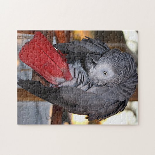 Flexibele Congo-Afrikaanse grijze papegaai met rod Legpuzzel (Horizontaal)