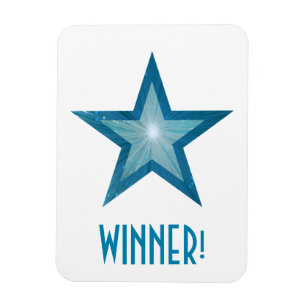 Flexibele magneet wit 'Winnaar!' Blue Star
