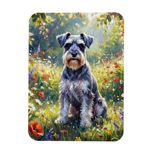 Flexibele Schnauzer in bloemenweide Magneet (Verticaal)