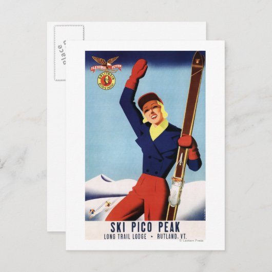 Flexible Flyer Pin-Up-Skiing-meisje Briefkaart (Voorkant / Achterkant)