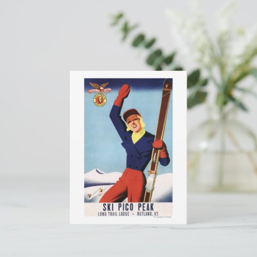 Flexible Flyer Pin-Up-Skiing-meisje Briefkaart (Staand voorkant)