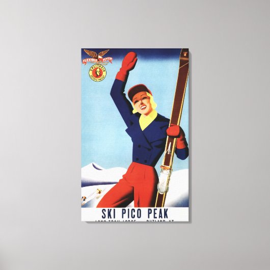 Flexible Flyer Pin-Up-Skiing-meisje Canvas Afdruk (Voorkant)
