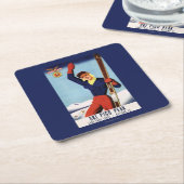 Flexible Flyer Pin-Up-Skiing-meisje Kartonnen Onderzetters (Schuin)