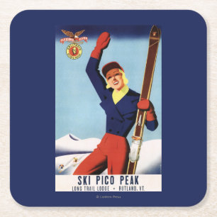 Flexible Flyer Pin-Up-Skiing-meisje Kartonnen Onderzetters