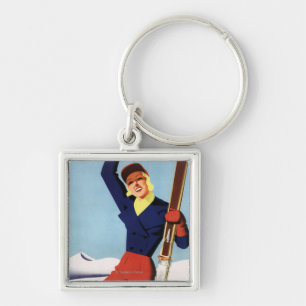 Flexible Flyer Pin-Up-Skiing-meisje Sleutelhanger