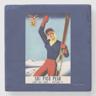 Flexible Flyer Pin-Up-Skiing-meisje Stenen Onderzetter