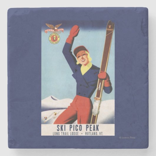 Flexible Flyer Pin-Up-Skiing-meisje Stenen Onderzetter (Voorkant)