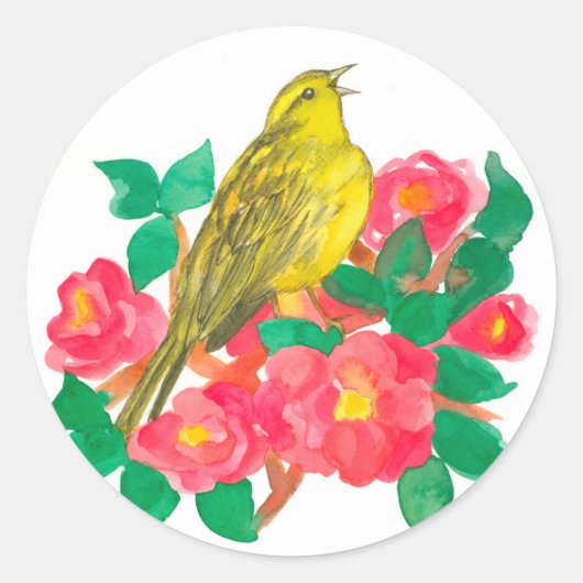 Flicker Bird Roze Camellia bloemen Ronde Sticker (Voorkant)