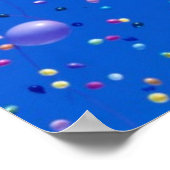 fliegende bunte Luftballons am blauen Himmel, Poster (Hoek)
