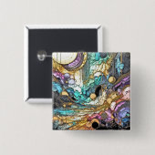 Fliesender Goldfluss Vierkante Button 5,1 Cm (Voorkant /achterkant)