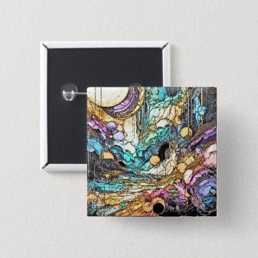 Fliesender Goldfluss Vierkante Button 5,1 Cm (Voorkant /achterkant)