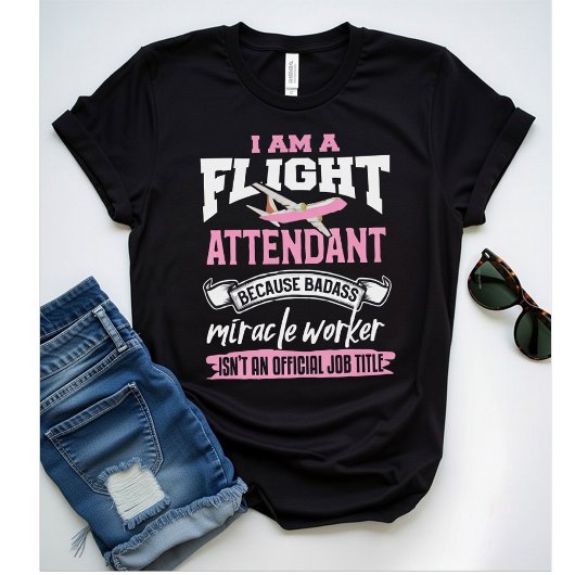 Flight Attendant Because Badass Miracle, Funny  T-shirt