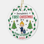 Flight Attendant First Christmas gepersonaliseerd Keramisch Ornament (Links)