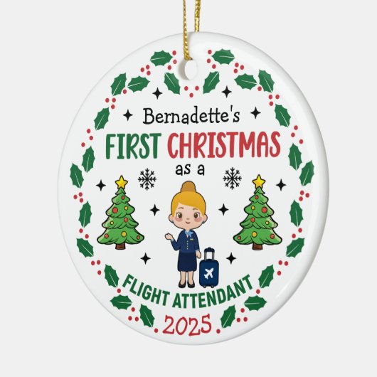 Flight Attendant First Christmas gepersonaliseerd Keramisch Ornament (Links)