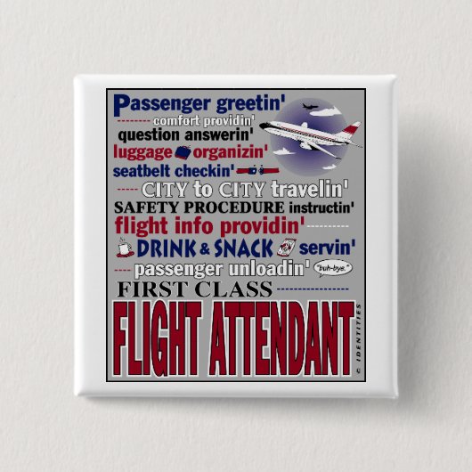 Flight Attendant Pin Vierkante Button 5,1 Cm (Voorkant)