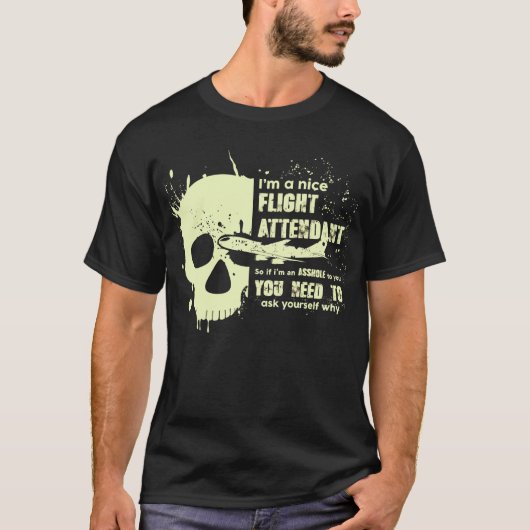 Flight Attendant T-Shirt Funny Gift Skull Graphic (Voorkant)