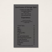 Flight Instructor Business / Resume Kaart (Achterkant)