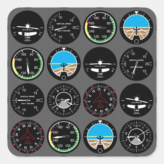 Flight Instruments Vierkante Sticker (Voorkant)