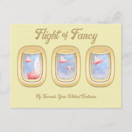 Flight of Fancy-Pigs Flying Past Airplane Window P Briefkaart
