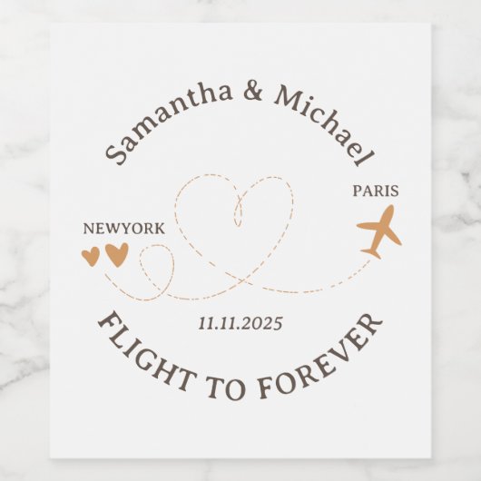 Flight Plane Travelling traveller Wedding Wijn Etiket (Enkel label)