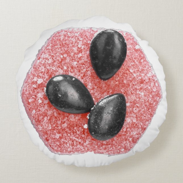 FlightBites Sour Watermelon Rond Kussen (Achterkant)