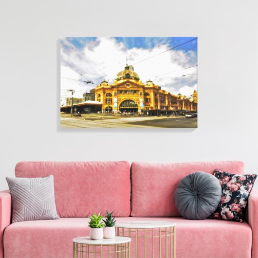 Flinder's Street Station 24" x 16" Canvas Afdruk (Insitu (Woonkamer))