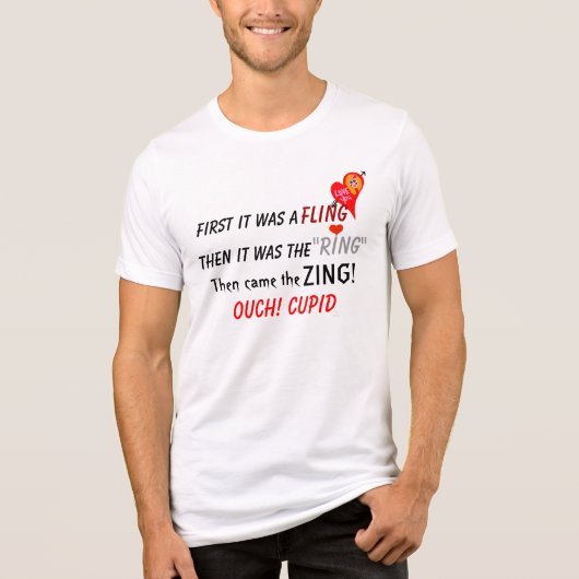 Fling Ring Zing Ouch Cupido Rood Hart Humoristisch Tri-Blend Shirt (Voorkant)
