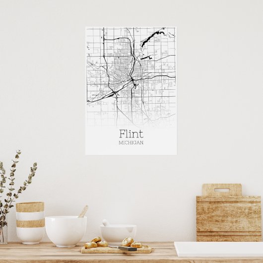 Flint Map - Michigan - City Map Poster (Keuken)