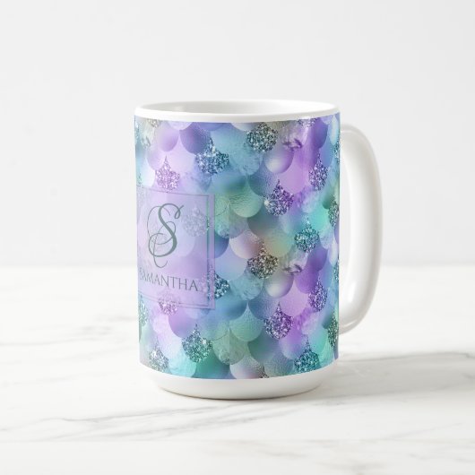  flinternaat Glitter Mermaid Mix Monogram Koffiemok (Voorkant rechts)