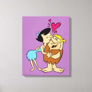 Flintstenen Betty Kissing Barney Canvas Afdruk