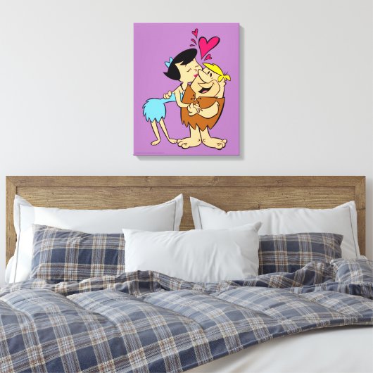 Flintstenen | Betty Kissing Barney Canvas Afdruk (Insitu (Slaapkamer))