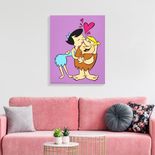 Flintstenen | Betty Kissing Barney Canvas Afdruk (Insitu (Woonkamer))
